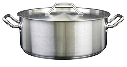Thunder Group SLSBP020, 20 Quart Stainless Steel Brazier with Cover, Commercial Braising Pan with Lid, Professional Braiser