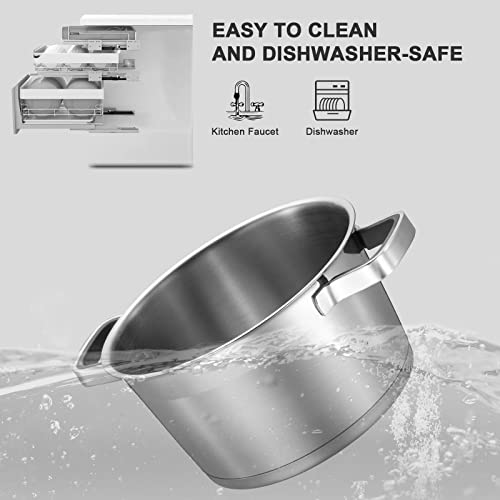 MARSKITOP 5 Quart Stock Pot with Lid, 18/8 Stainless Steel Pasta Pot with Strainer Lid, Heavy Duty Soup Pot with Anti-Hot Handle, Suitable for All Stovetops, Dishwasher Safe