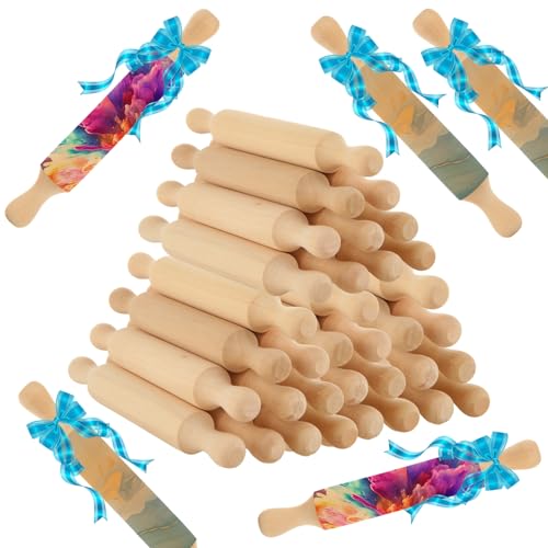 WOPPLXY 50 Pcs Mini Rolling Pin, 5.5 Inches Wooden Rolling Pins, Mini Rolling Pins Bulk, Mini Wood Rolling Pin for Home Kitchen Fondant Pastry Pizza Baking and Crafting