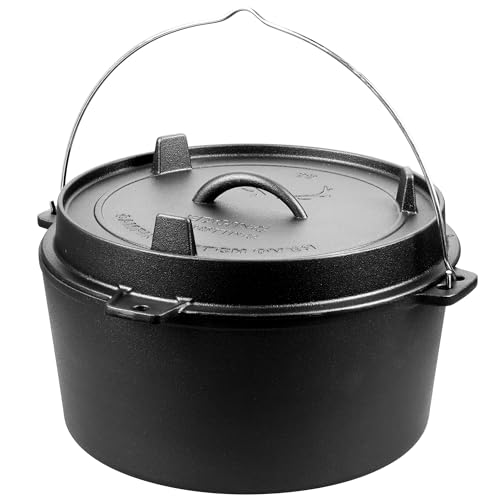 EDGING CASTING Pre-Seasoned Cast Iron Camping Dutch Ovens, Outdoor Camping Dutch Oven Pot with Lid Tripod, 8 Quart