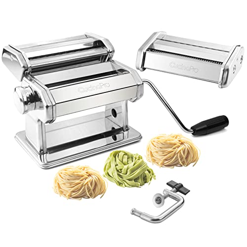 Pasta Maker Machine- Steel Construction, Spaghetti & Fettucine Attachments