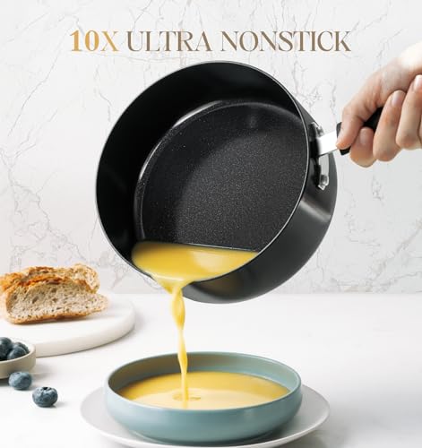 MICHELANGELO Nonstick Saucepan with Lid, Ceramic Sauce Pan Sets, Easy to Clean Sauce Pans, Multi-Purpose Cooking Pots, 3QT, Black