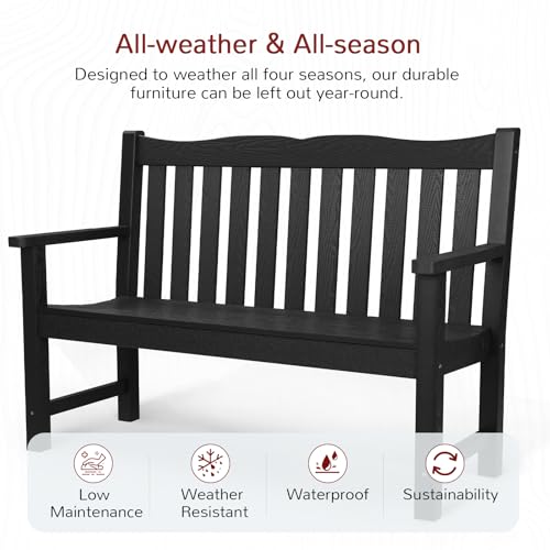 Stoog All-Weather 2-Person Outdoor Bench, 800 lbs Capacity HIPS Plastic Garden Bench for Patio, Backyard, Porch and Park, Never Fades & Rust-Proof, Black