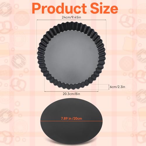 2 PCS 9.5 Inch Tart Pan 2.2 Inch Deep, Tart Pan Removable Bottom Carbon Steel Pie Pans Non-Stick Carbon Steel Pie Pans Non-Stick Round QuichePans Baking Dish with Fluted Edges Fruit Tarts Mold