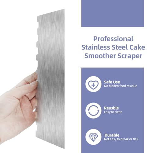 9 Inch Stainless Steel Cake Scraper, Cream Cake Scraper Sided Patterned Edge Stripe Edge Smoother Scraper Cake Smoother Frosting Scraper Cake Decorating Comb for Mousse Butter Cream