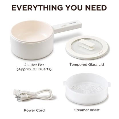 NYMBLEX 2L Hot Pot Electric, Non-Stick Electric Pan, mini white pot