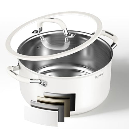 Stackbear Stockpot 6 Quart, Tri-Ply 18/10 Stainless Steel Stock Pot with Lid, Induction Ready Cooking Pot for All Cooktops, Dishwasher Safe Soup Pot for Kitchen, Home, Gift for Cooker Mom and Dad