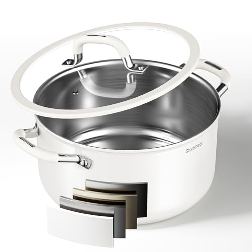 Stackbear Stockpot 6 Quart, Tri-Ply 18/10 Stainless Steel Stock Pot with Lid, Induction Ready Cooking Pot for All Cooktops, Dishwasher Safe Soup Pot for Kitchen, Home, Gift for Cooker Mom and Dad