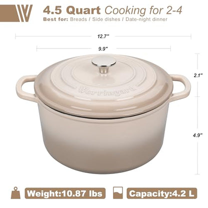 VORRINGARD Enameled Cast Iron Dutch Oven Pot with Lid, for Sourdough Bread Baking, Round Dutch Ovens, 4.5 Quart, Latte