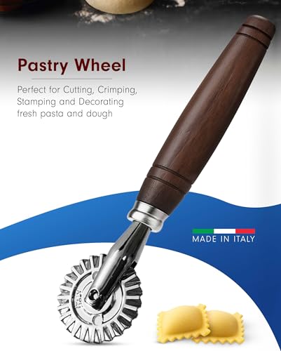 Tredoni 1.6" Pastry Wheel - Dough Stamp Cutter/Crimper, Pasta/Ravioli/Pie Maker, 4cm Stainless Steel Wheel Wooden Handle