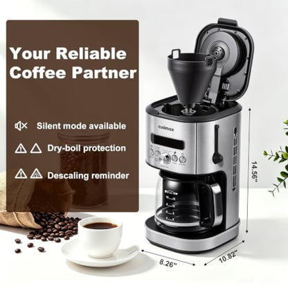 CUSIMAX Drip Coffee Maker 12 Cup Programmable Coffee Machine with 24H Timer, LCD Screen & Easy Control Dial, Brew Pause, Aroma Selector, Keep Warm Glass Carafe Coffee Makers, Magnetic Scoop