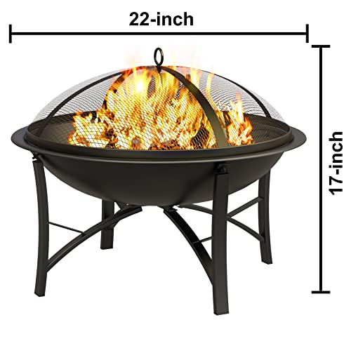 Fire Beauty Fire Pit for Outside Wood Burning Firepit BBQ Grill Steel Fire Bowl with Spark Screen Cover, Log Grate, Poker for Camping Beach Bonfire Picnic Backyard Garden