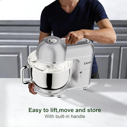Camic 7.45 QT Tilt-Head Stand Mixer, Electric Mixer for Baking (Silver)