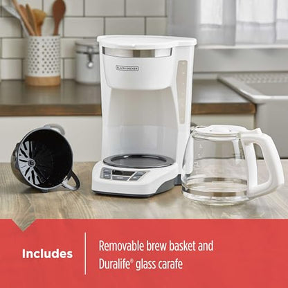 BLACK+DECKER CM1160W-1 CM1160W 12-Cup Programmable Coffeemaker, White/Stainless Steel