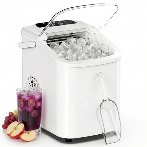 Sweetcrispy Countertop Ice Maker with Scoop, Basket and Handle, Portable Ice Machine 9 Cubes Ready in 6 Mins, 26.5lbs in 24Hrs, 2 Sizes for Home Kitchen Office Bar Party