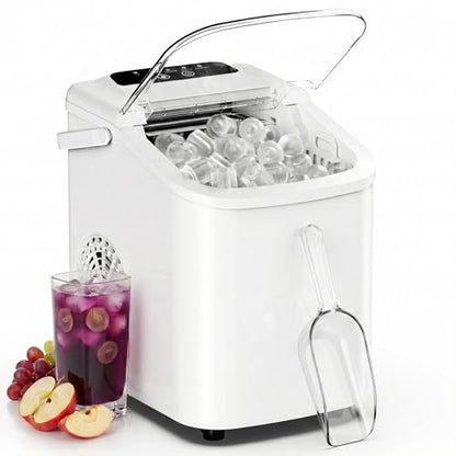 Sweetcrispy Countertop Ice Maker with Scoop, Basket and Handle, Portable Ice Machine 9 Cubes Ready in 6 Mins, 26.5lbs in 24Hrs, 2 Sizes for Home Kitchen Office Bar Party