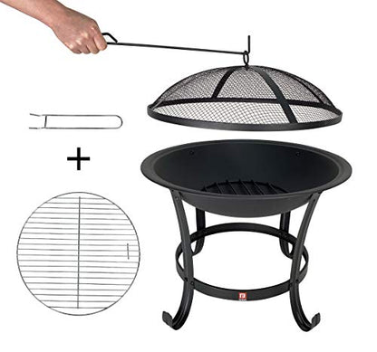 FireBeauty Fire Pit BBQ Grill Pit Bowl with Mesh Spark Screen Cover,Poker
