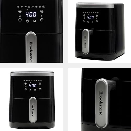 Brookstone Air Fryer – 4.5 Qt, 1300W Large Capacity Fryer with LED Display, 8 Presets, Adjustable Temp, Oil-Free Kitchen Appliance for Baking, Roasting, Frying, Healthy Crispy Meals, Black