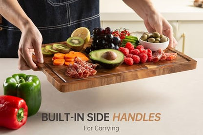FYCTIO Walnut Wood Cutting Board, End Grain Wooden Cutting Boards for Kitchen, Chopping Block with Deep Juice Groove & Handles, Gift Box, 16.5"x11.6"x0.8"