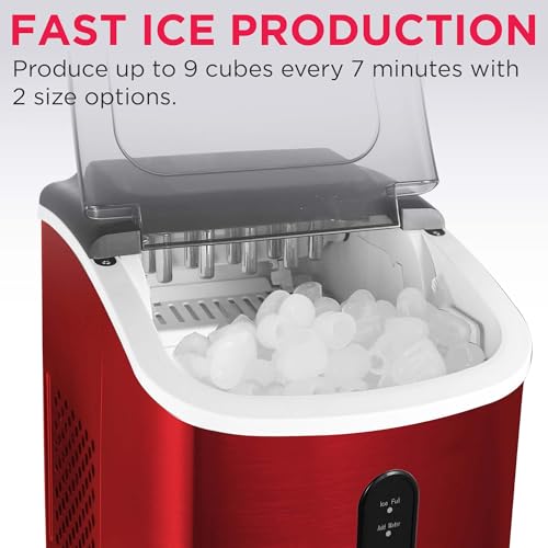 Frigidaire EFIC103 Ice Maker Machine Heavy Duty, 26lb Ice per Day, Red Stainless Steel