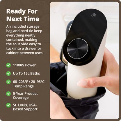 Greater Goods Sous Vide Cooker, 1100W, No App or WiFi Needed (Birch White)
