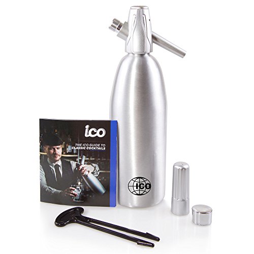 ICO Soda Siphon, Sparkling Water Maker, Soda Maker, Carbonated Water Machine for Fresh Soda Water, Cocktails, Hard Seltzers, Uses 8g C02 cartridges (Not Included), 1L/1 Pint