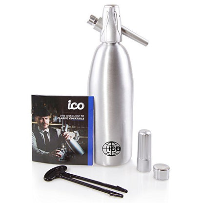 ICO Soda Siphon, Sparkling Water Maker, Soda Maker, Carbonated Water Machine for Fresh Soda Water, Cocktails, Hard Seltzers, Uses 8g C02 cartridges (Not Included), 1L/1 Pint