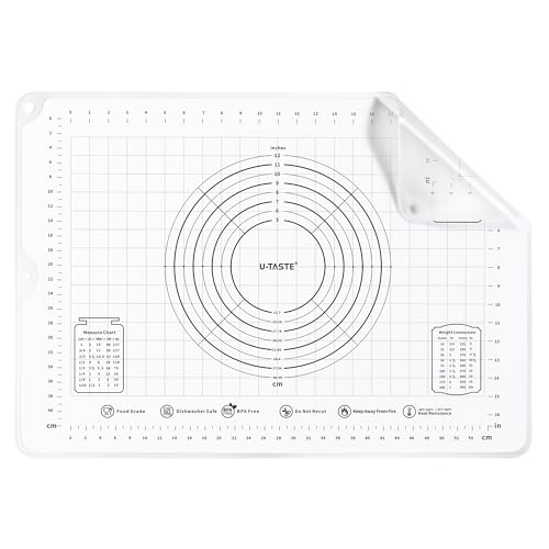 U-Taste 28"x20" Large Pastry Mat: Food-Grade Liquid Silicone Dough Rolling Baking Sheet, Non-Stick Non-Slip for Kneading, Making Pizza, Fondant with Clear Measurement and Raised Edges (Transparent)