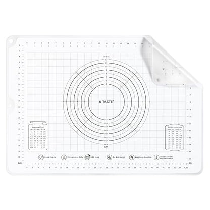 U-Taste 28"x20" Large Pastry Mat: Food-Grade Liquid Silicone Dough Rolling Baking Sheet, Non-Stick Non-Slip for Kneading, Making Pizza, Fondant with Clear Measurement and Raised Edges (Transparent)