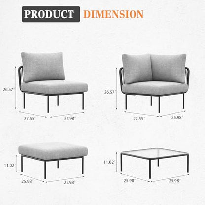 Vakollia 11 Piece Modern Outdoor Rope Wicker Sectional Set, Patio L-Shaped Conversation Sofa Set with Deep Seating with Thick Cushions