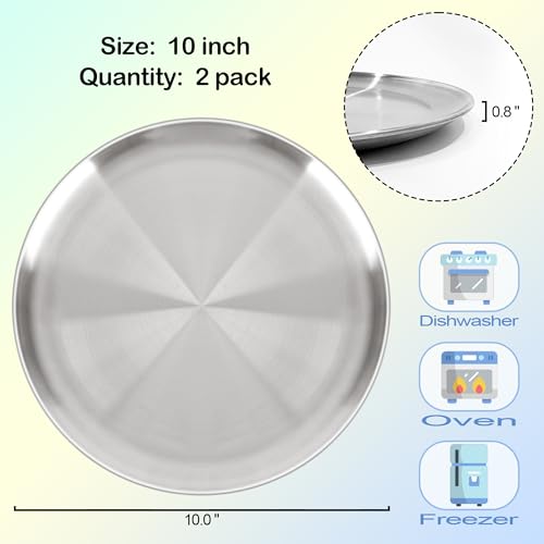 AWTBDP Pizza Pan 10 Inch Set of 2 for Oven, Non-Stick Stainless Steel Pizza Steel, Durable Non-Toxic Round Pizza Pans for Cookie Pizza Pie Cake, Dishwasher Safe & Easy Clean
