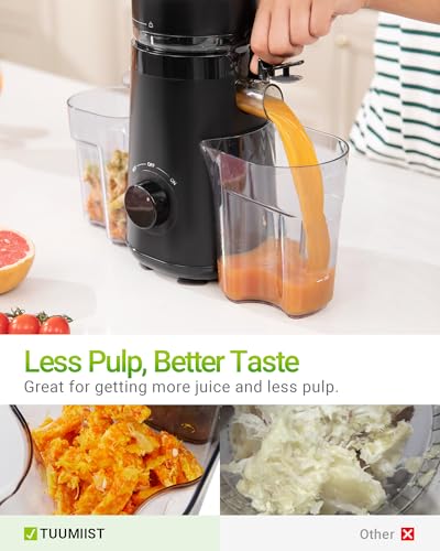 TUUMIIST Juicer Machines, Cold Press Juicer with 5.3" Extra Large Feed Chute Fit Whole Fruits & Vegetables Easy to Clean, High Juice Yield, BPA Free (Black)