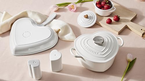 Le Creuset Stoneware Mini Round Cocotte, 8oz., White with Gold Heart Knob