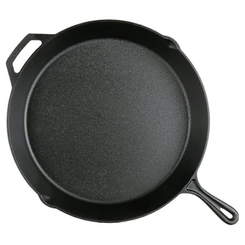 CLMSTE 15" Pre-Seasoned Cast Iron Skillet with Handle and Lipsfor Bread, Baking,Pizza, Outdoor Cooking, Camping, Grill, Stovetop