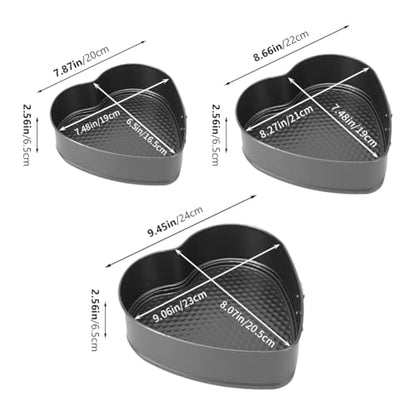 Trivolein 3pcs Springform Pan, 7,8,9 Inch Cheesecake Pans with Removable Bottom, Carbon Steel Baking Pans Nonstick Baking Tin Cake Mould for Small Pizza Pie (Heart Shape)