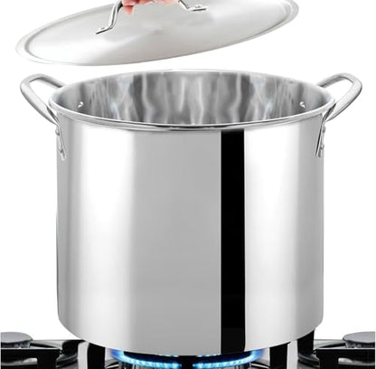 Bene Casa Stainless-Steel Stock Pot with lid, 16-quart capacity stock pot, reinforced bottom stainless-steel stock pot