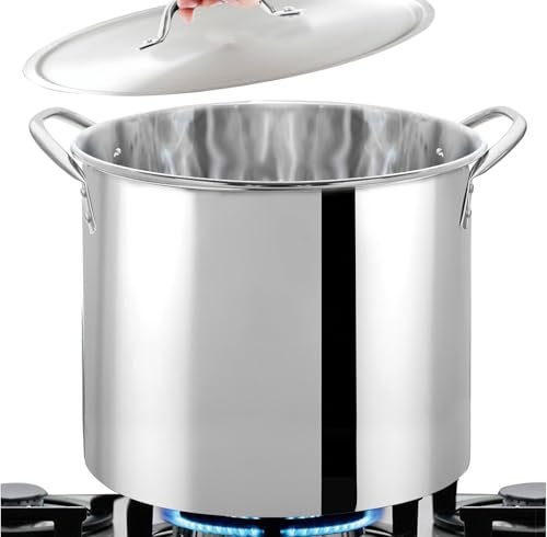 Bene Casa Stainless-Steel Stock Pot with lid, 16-quart capacity stock pot, reinforced bottom stainless-steel stock pot