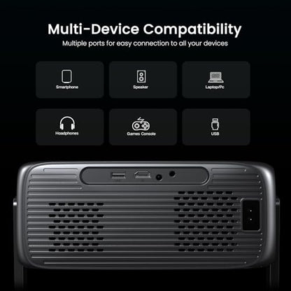 2000 ANSI Official Licensed Google TV Outdoor Projector 4K Decoding, Smart Projector with Wifi and Bluetooth, Auto Focus, Dolby Sound, Built-in Apps, HAPPRUN Indoor Home Theater with 270° Stand