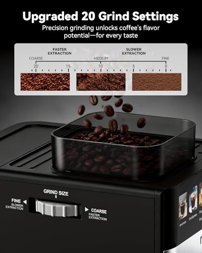Mooye Espresso Machine with Grinder, 20 Bar Coffee Maker with Milk Frother