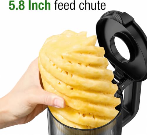 TUUMIIST Cold Press Juicer Machine, 5.8 Inch Extra Large Feed Chute for Whole Fruits, Easy to Clean Slow Juicer, High Yield, BPA Free - Classic White