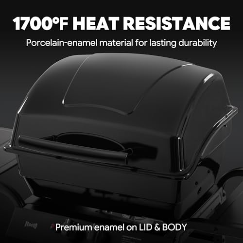 Feasto 2 Burner Propane Gas Grill with 26,500 BTUs Output, Porcelain-Enamel Main Body and Lid, Propane BBQ Grill with Warming Rack & Side Tables for Patio, Backyard, Poolside Gatherings