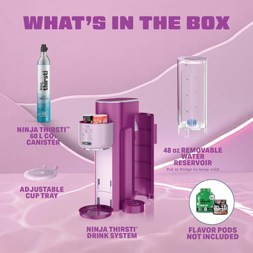 Ninja Thirsti Ultimate Drink System | Still or Sparkling Soda Maker | Create fountain-fresh drinks with 20+ zero or low-calorie flavors | Customize your fizz and flavor | Pink | WC3001PK1