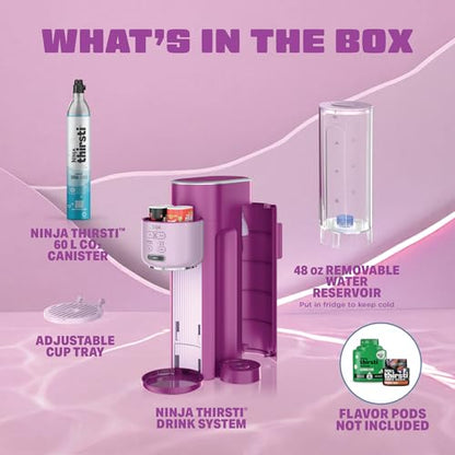 Ninja Thirsti Ultimate Drink System | Still or Sparkling Soda Maker | Create fountain-fresh drinks with 20+ zero or low-calorie flavors | Customize your fizz and flavor | Pink | WC3001PK1