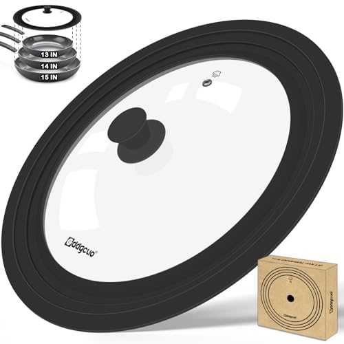 GDDGCUO 13-14-15 in Universal Pan Lid, Extra Large Silicone Pot Lid for Pots, Pans & Skillets, Replacement Frying Pan Lid with Heat Resistant Silicone Knob, Dishwasher Safe, Black