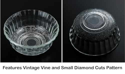 HillSpring Small Glass Bowls for Dessert, Snack, Fruit, or Nuts, 4.5" Textured Bowls Set for Kitchen Prep, 9.5 ounce Capacity Dip Bowls, Portion Control Bowls, Set of 6 (6)