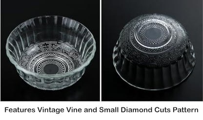 HillSpring Small Glass Bowls for Dessert, Snack, Fruit, or Nuts, 4.5" Textured Bowls Set for Kitchen Prep, 9.5 ounce Capacity Dip Bowls, Portion Control Bowls, Set of 6 (6)