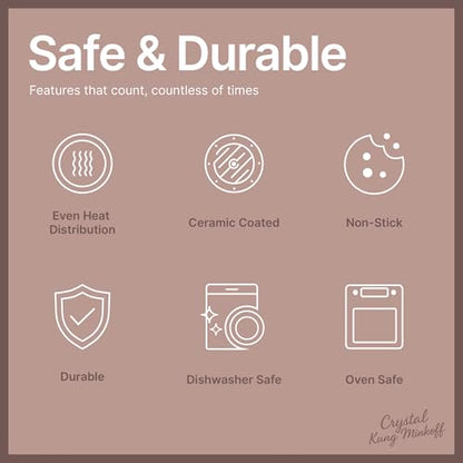Crystal Kung Minkoff Ceramic Cookware Set – 14-Piece Pots and Pans Set with Lids, Silicone Utensils & Oven Mitts, Nonstick and Non-Toxic, PTFE/PFAS Free, Dishwasher & Stovetop Safe Up to 500°F