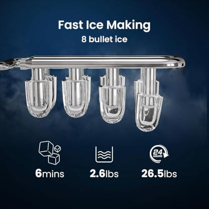 Antarctic Star Countertop Ice Maker Machine with Handle, 8 Cubes Ready in 6 Mins, 26.5lbs/24Hrs, Self-Cleaning Portable Ice Maker/Basket and Scoop for Home/Kitchen/Camping/RV (Black/Grey)