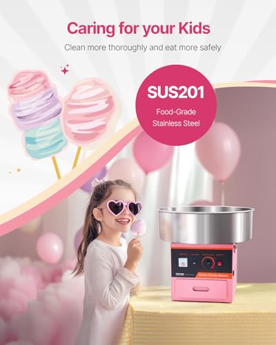 VEVOR Electric Cotton Candy Machine, 1000W Commercial Floss Maker w/Stainless Steel Bowl, Sugar Scoop and Drawer, Perfect for Home, Carnival, Kids Birthday, Family Party, Pink