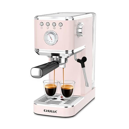 CHULUX Slim Espresso Machine with Milk Frother, 20 Bar Professional Italian Pump Espresso Coffee Machine for Home Cappuccino & Latte Maker, Stainless Steel, Pink